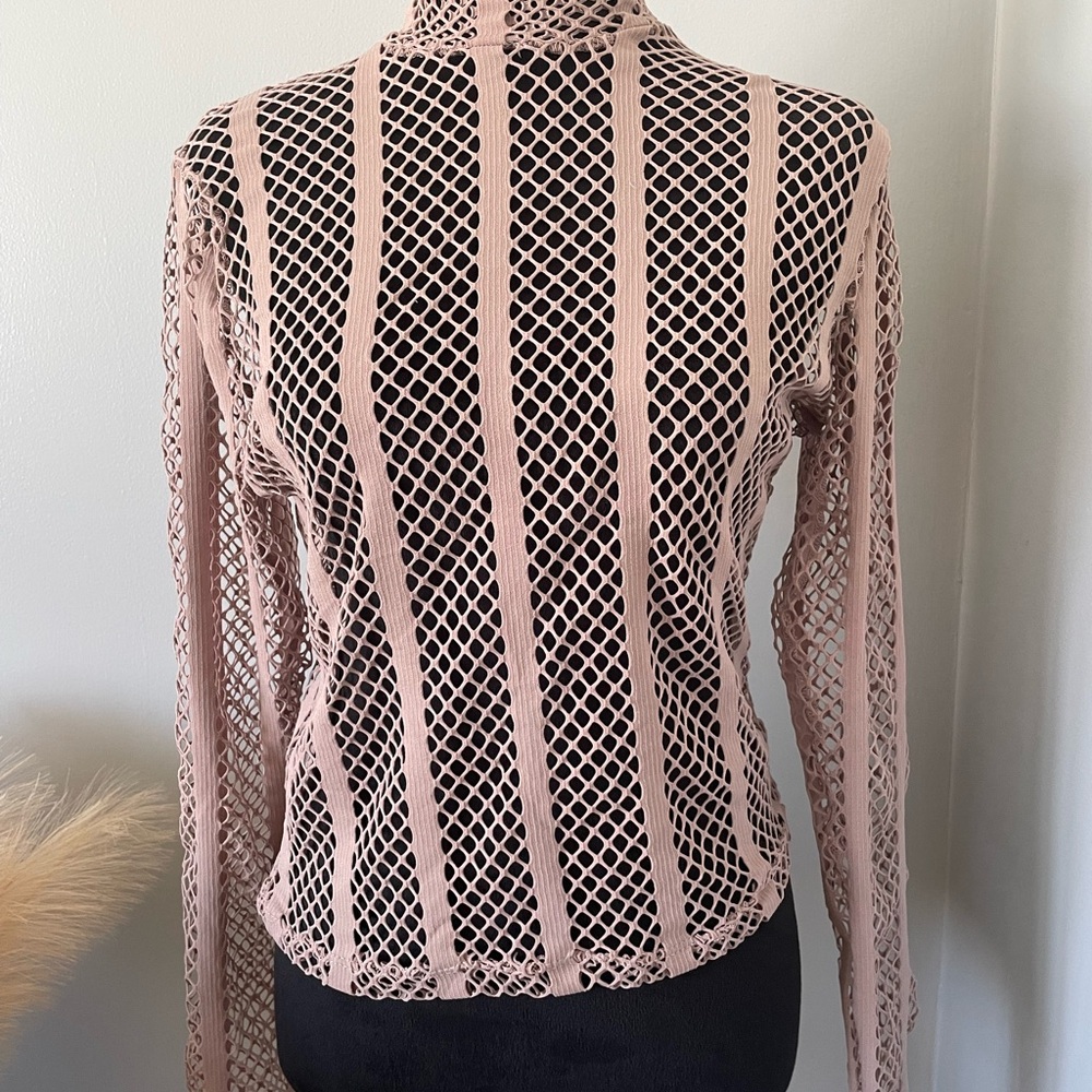 Forever 21 Pink Mesh Long Sleeve Blouse